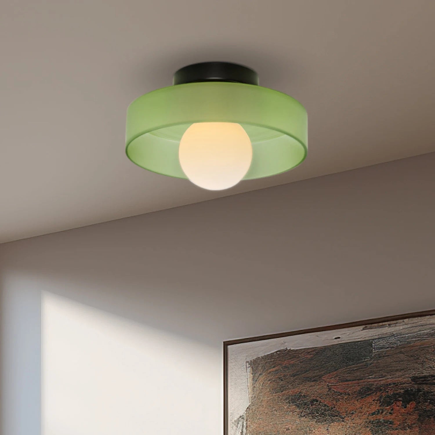 Minimalist modern flush mount ceiling light, low profile design delivering a soft diffused glow for bedrooms, hallways, and bathrooms.