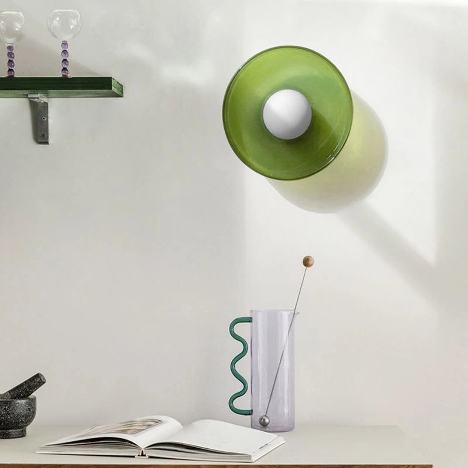 Minimalist modern flush mount ceiling light in olive green with a low-profile design for soft, glare-free illumination in bedrooms and hallways.