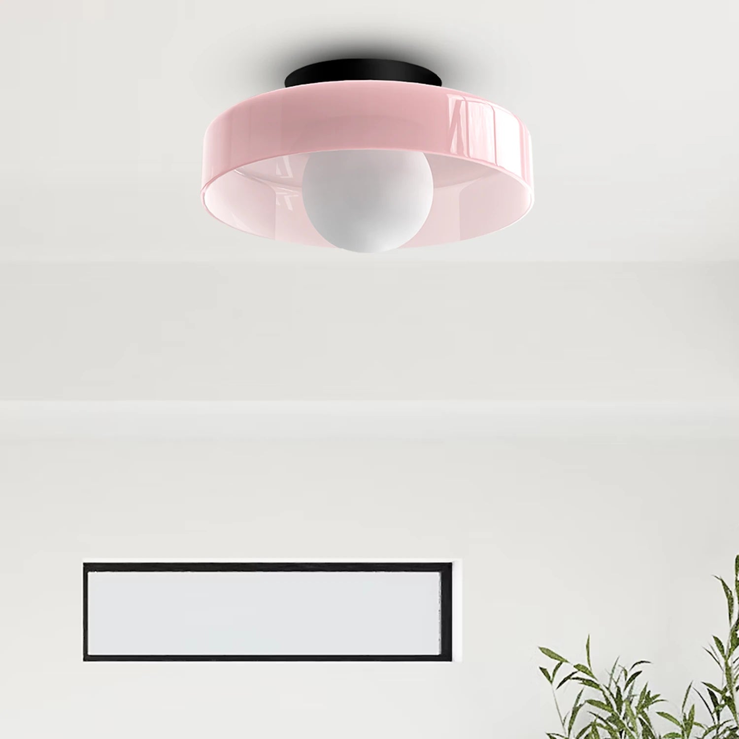 Minimalist modern flush mount ceiling light in olive green with a low-profile design for soft, glare-free illumination in bedrooms and hallways.