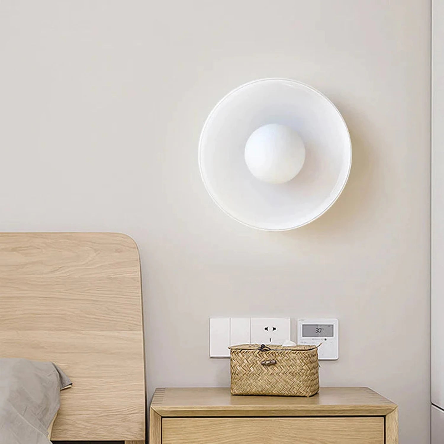Minimalist modern flush mount ceiling light with a low profile and soft glow, perfect for contemporary bedrooms, hallways, or bathrooms.