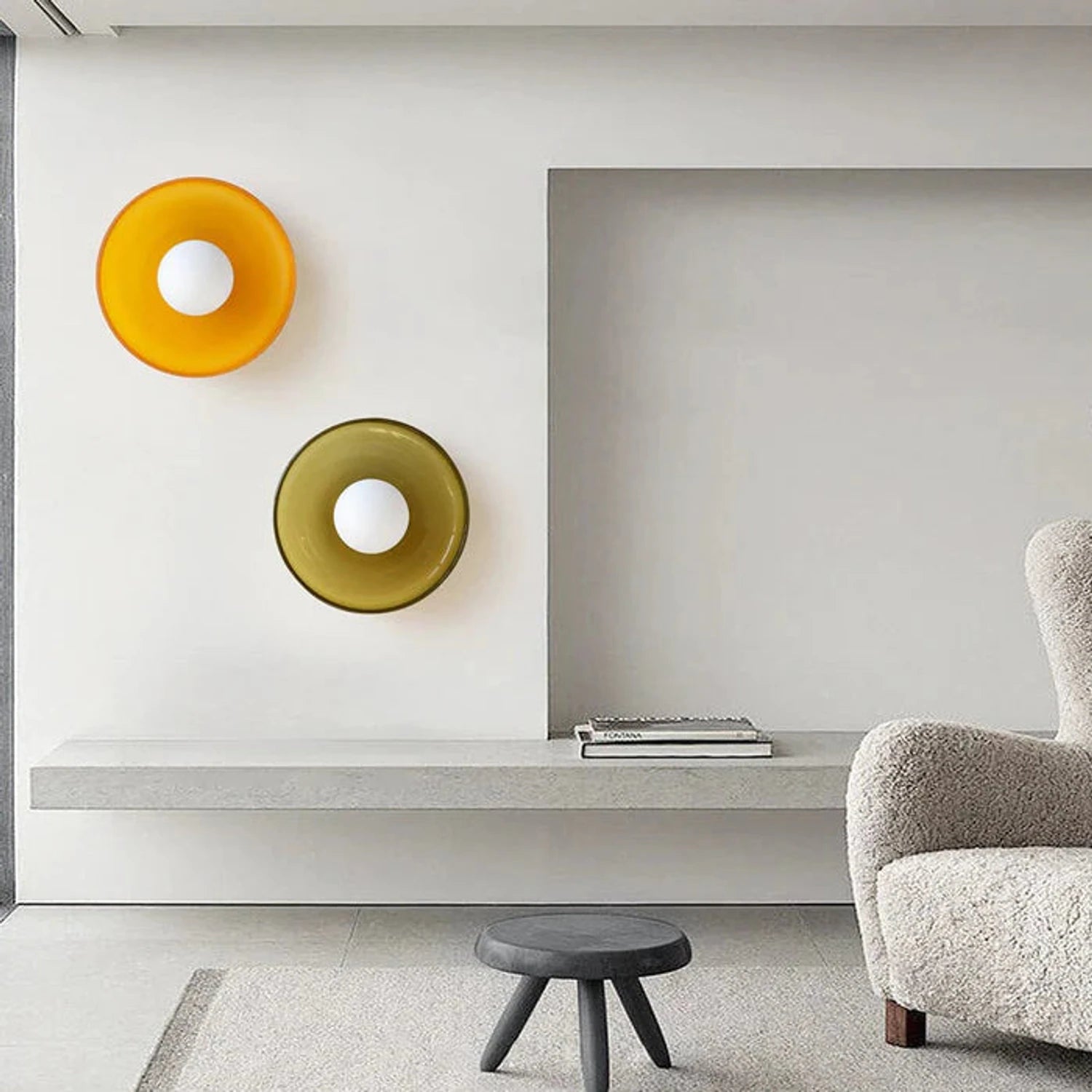 Minimalist modern flush mount ceiling light in olive green with a low-profile design for soft, diffused home lighting.
