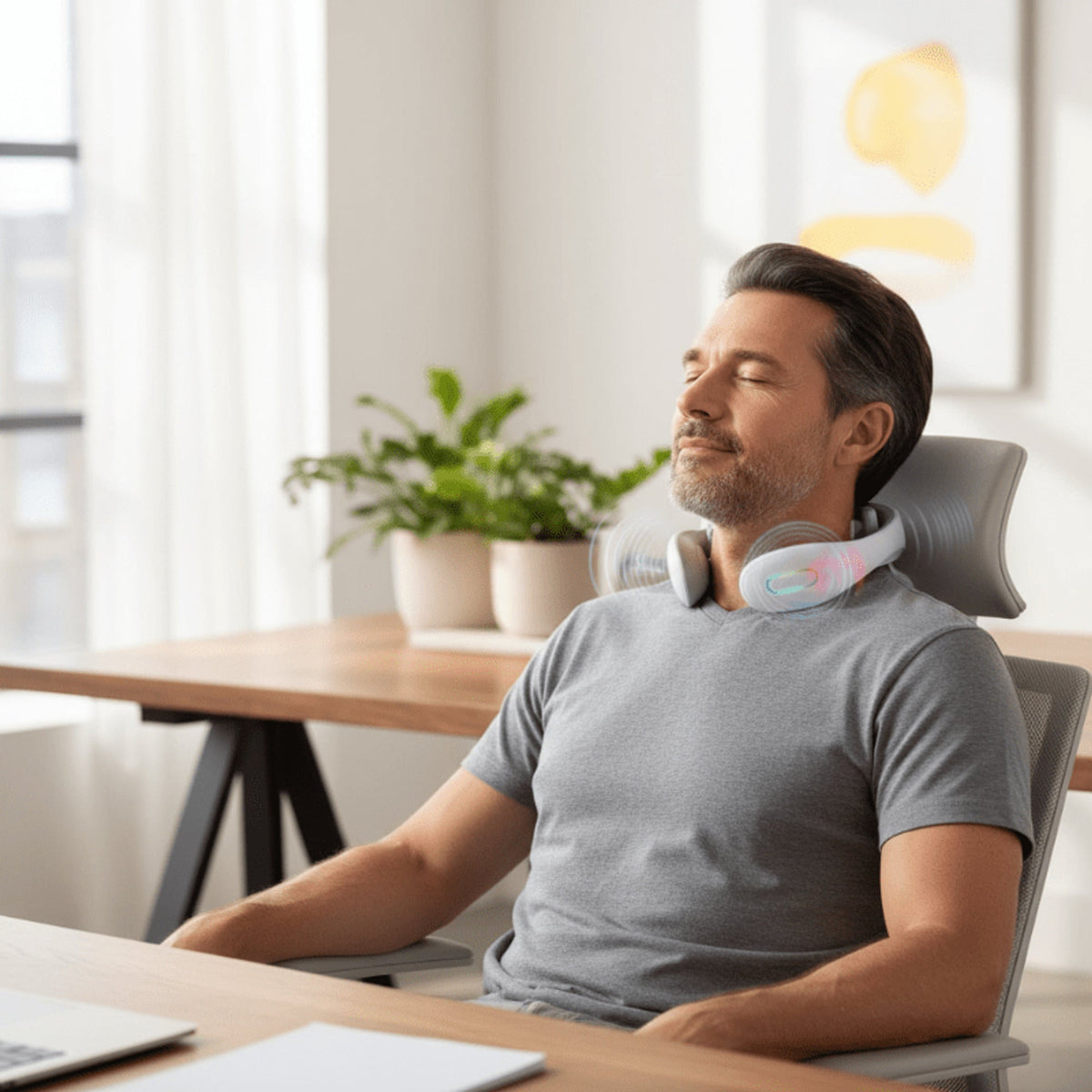 Neck massager with heat and pulse illustration