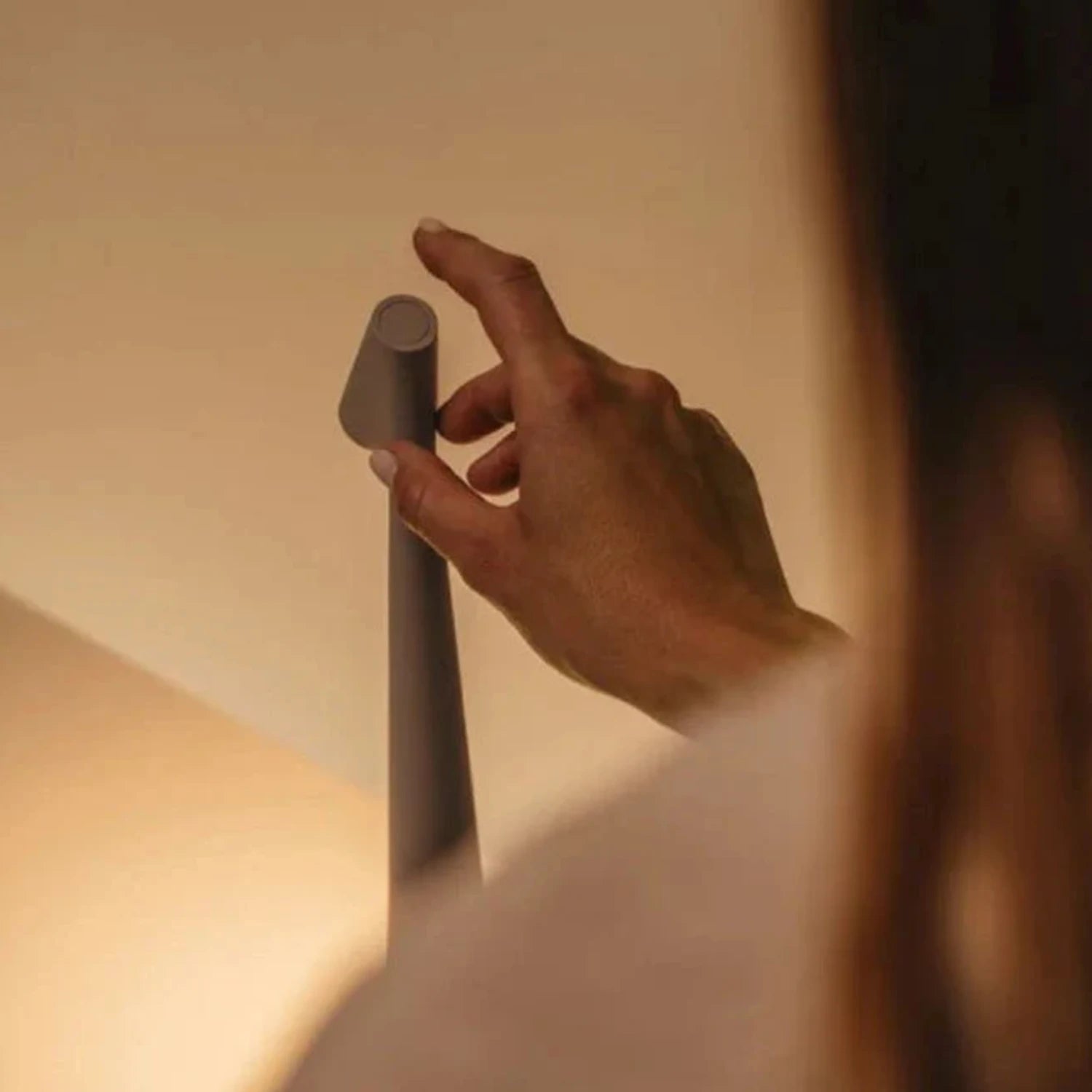 Minimalist Nordic cordless aluminium LED table lamp with touch-dimmable light, available in various colours and sizes for modern bedside or desk use.
