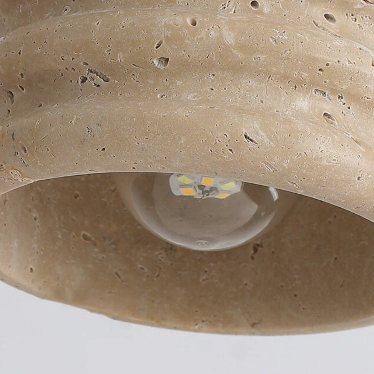 Sculptural Travertine And Walnut Elegant Pendant Lamp