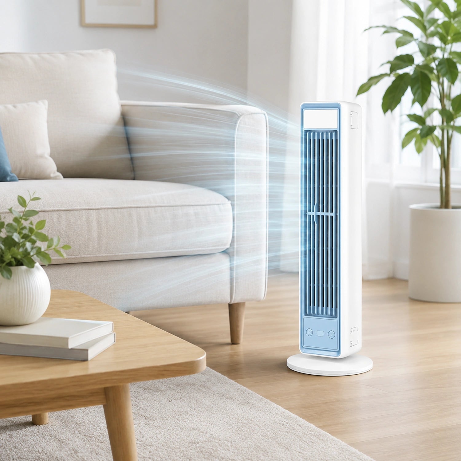 Portable Bladeless Tower Fan with Oscillation
