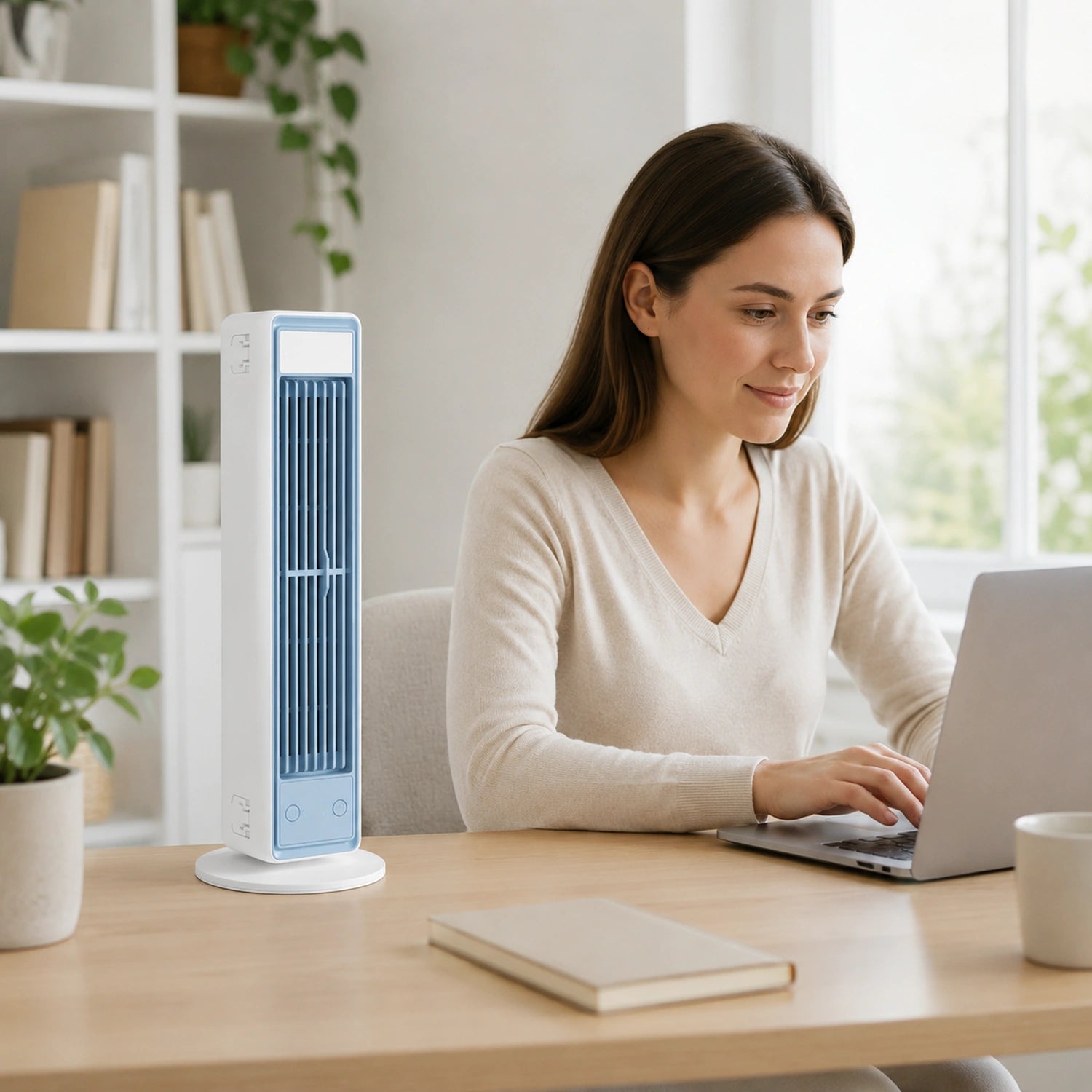 Portable Bladeless Tower Fan with Oscillation