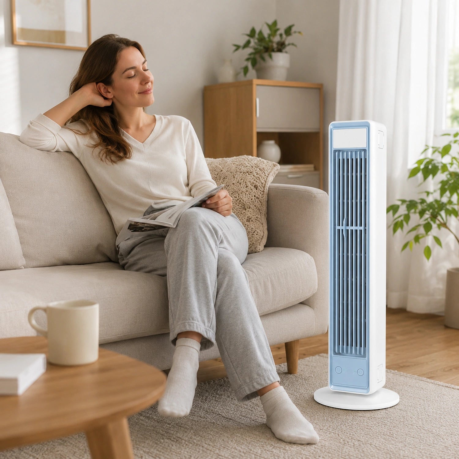 Portable Bladeless Tower Fan with Oscillation