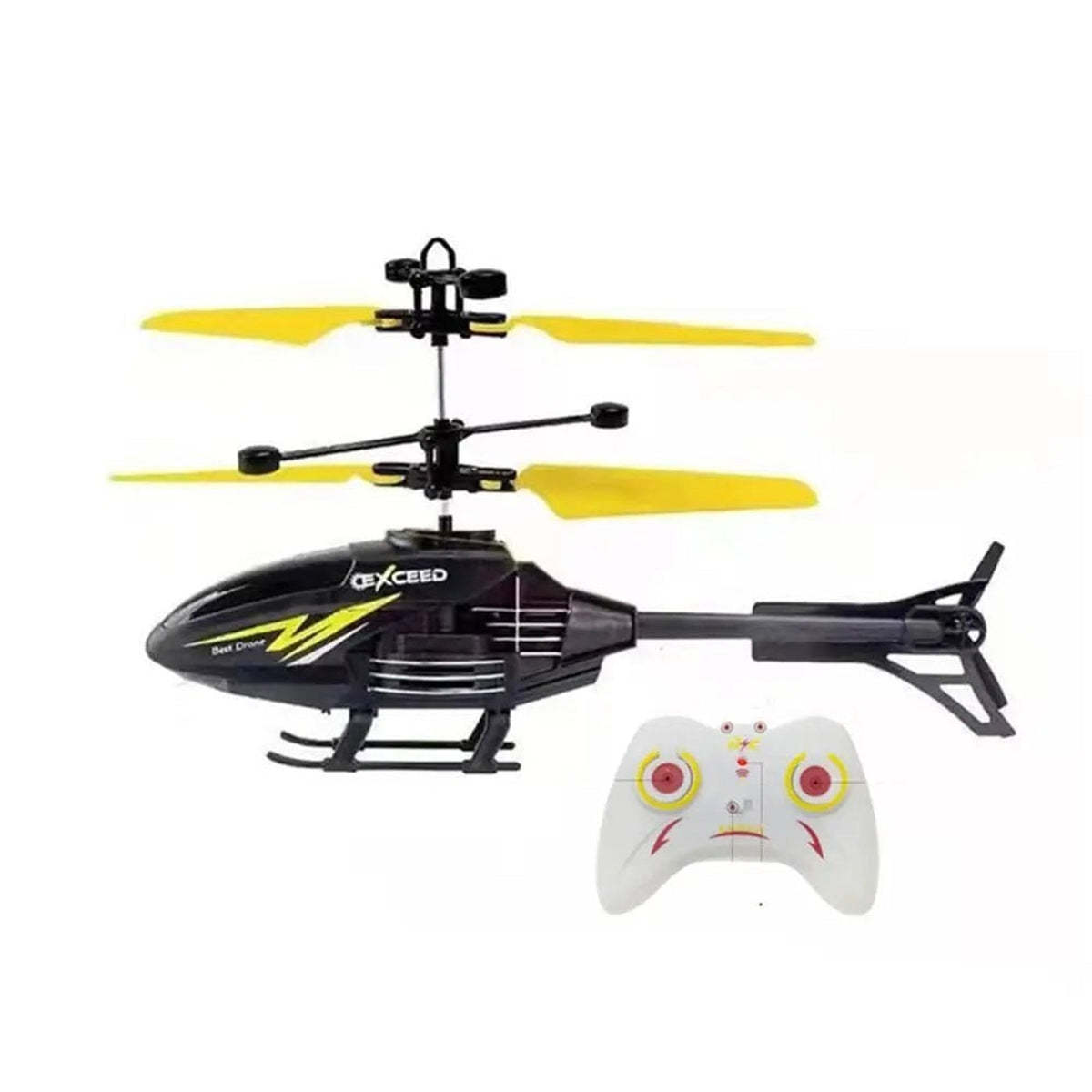 Yellow-rotor helicopter with its remote control