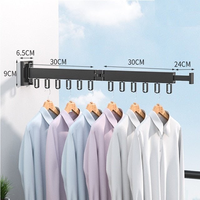 Black single-section wall rack holding hangers