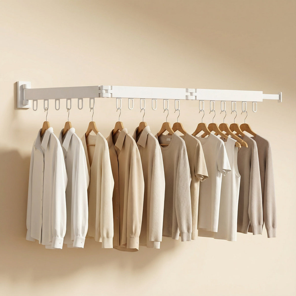 White three-section drying rack extended