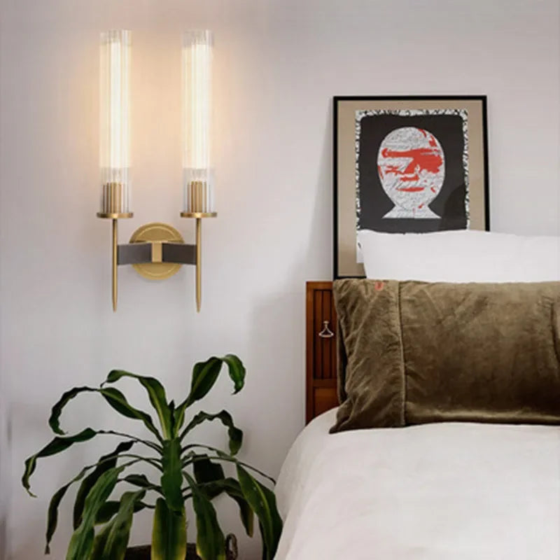 Modern Ribbed Glass Wall Lamp Brass Finish