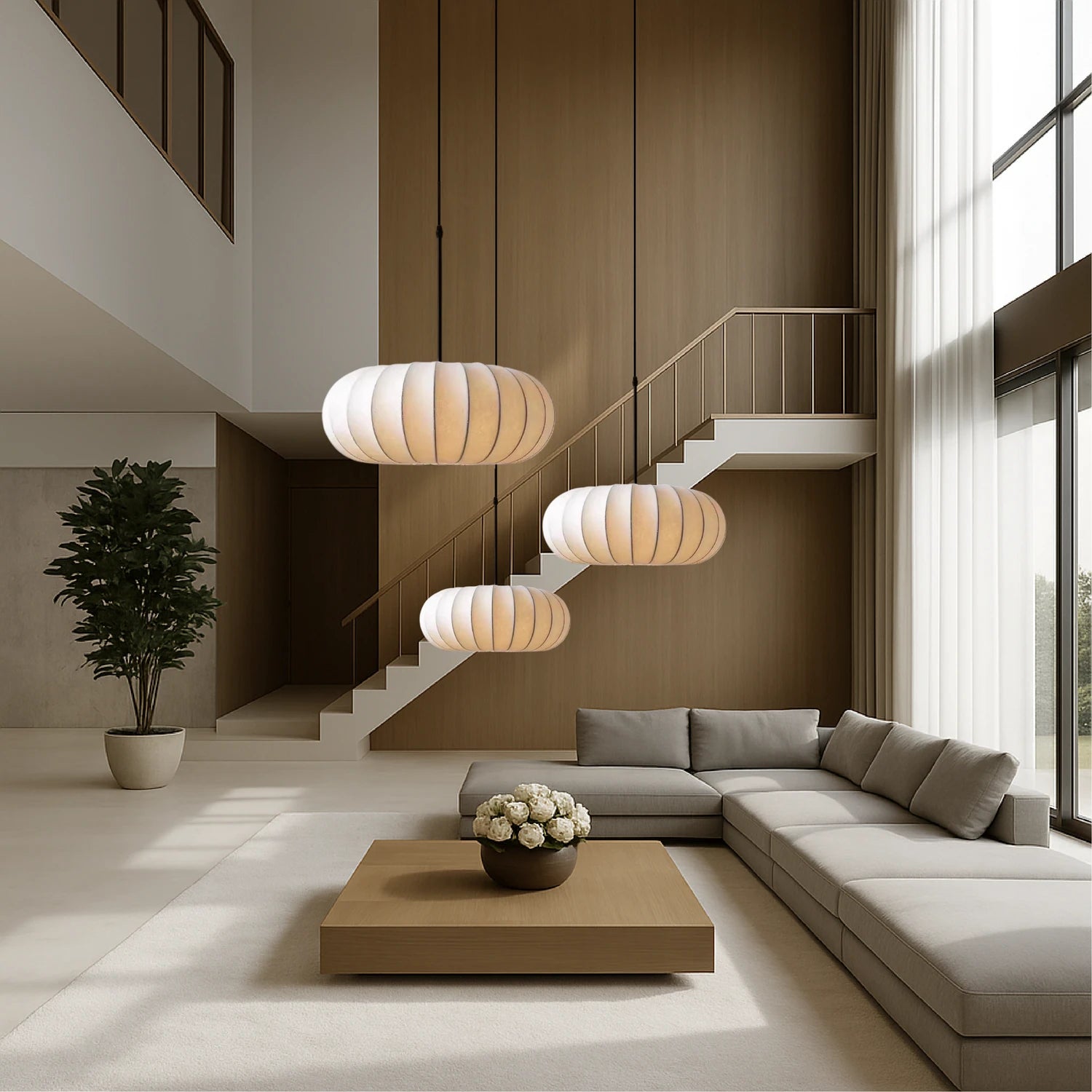 Elegant retro silk pumpkin pendant light with a wabi-sabi design, featuring a dimmable LED hanging fixture for modern home decor.