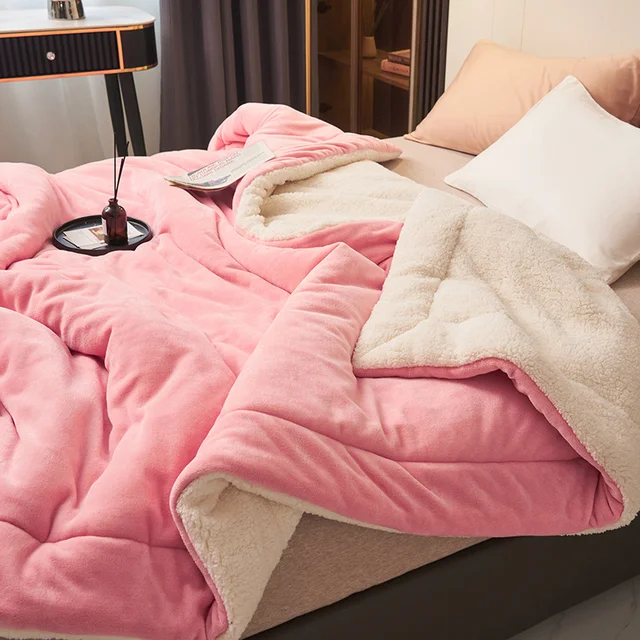 Pink fleece blanket with sherpa lining
