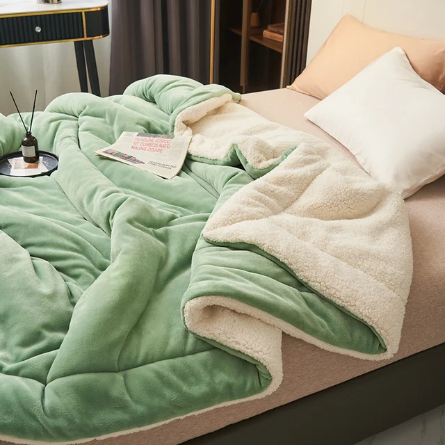 Green fleece blanket with sherpa lining