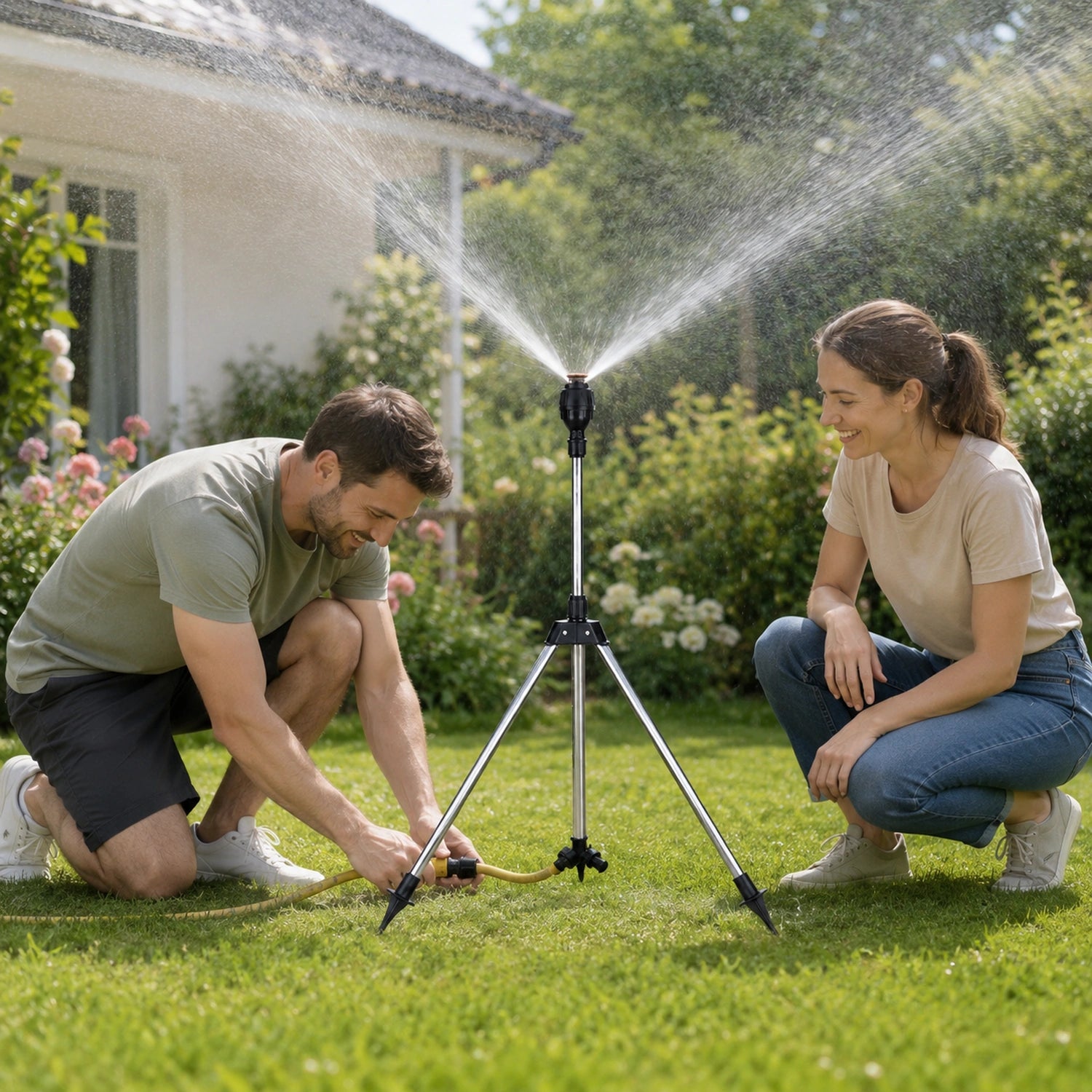 Stainless Steel Garden Sprinkler with Telescopic Tripod