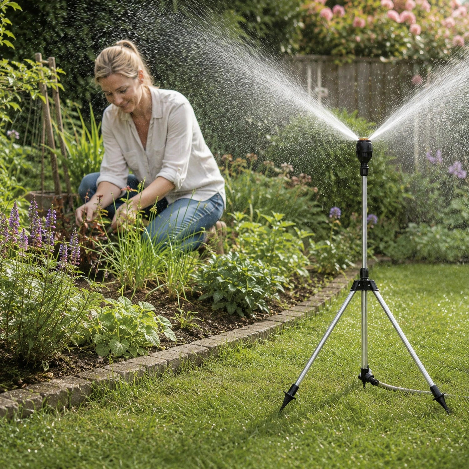 Stainless Steel Garden Sprinkler with Telescopic Tripod