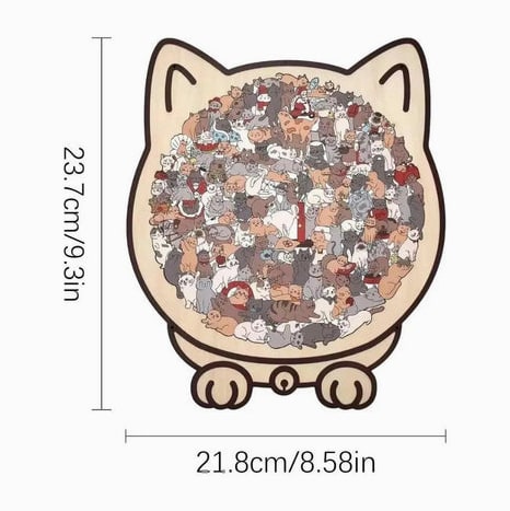 Cat puzzle size diagram showing 23.7 by 21.8 cm