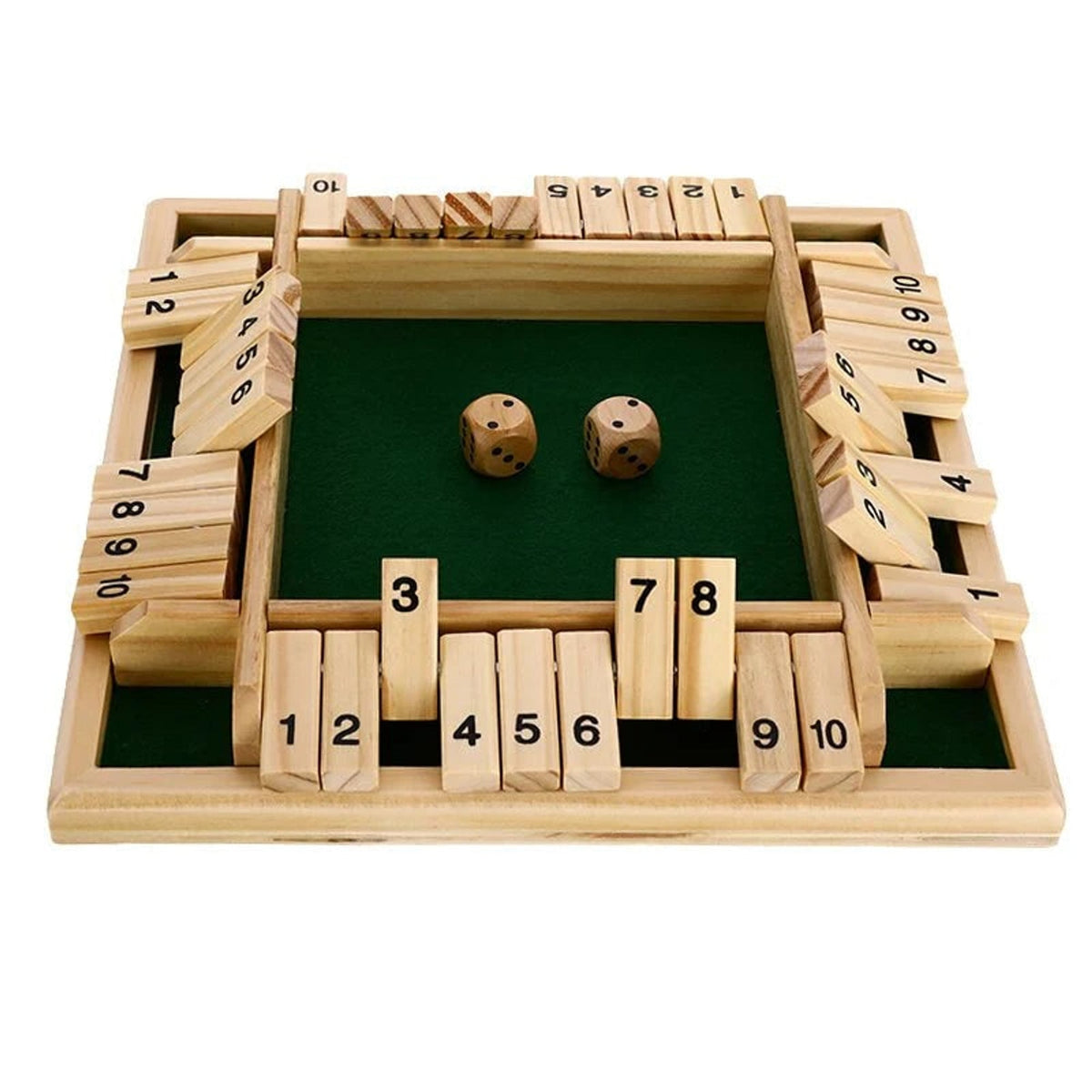 Four-sided number board with flipped tiles