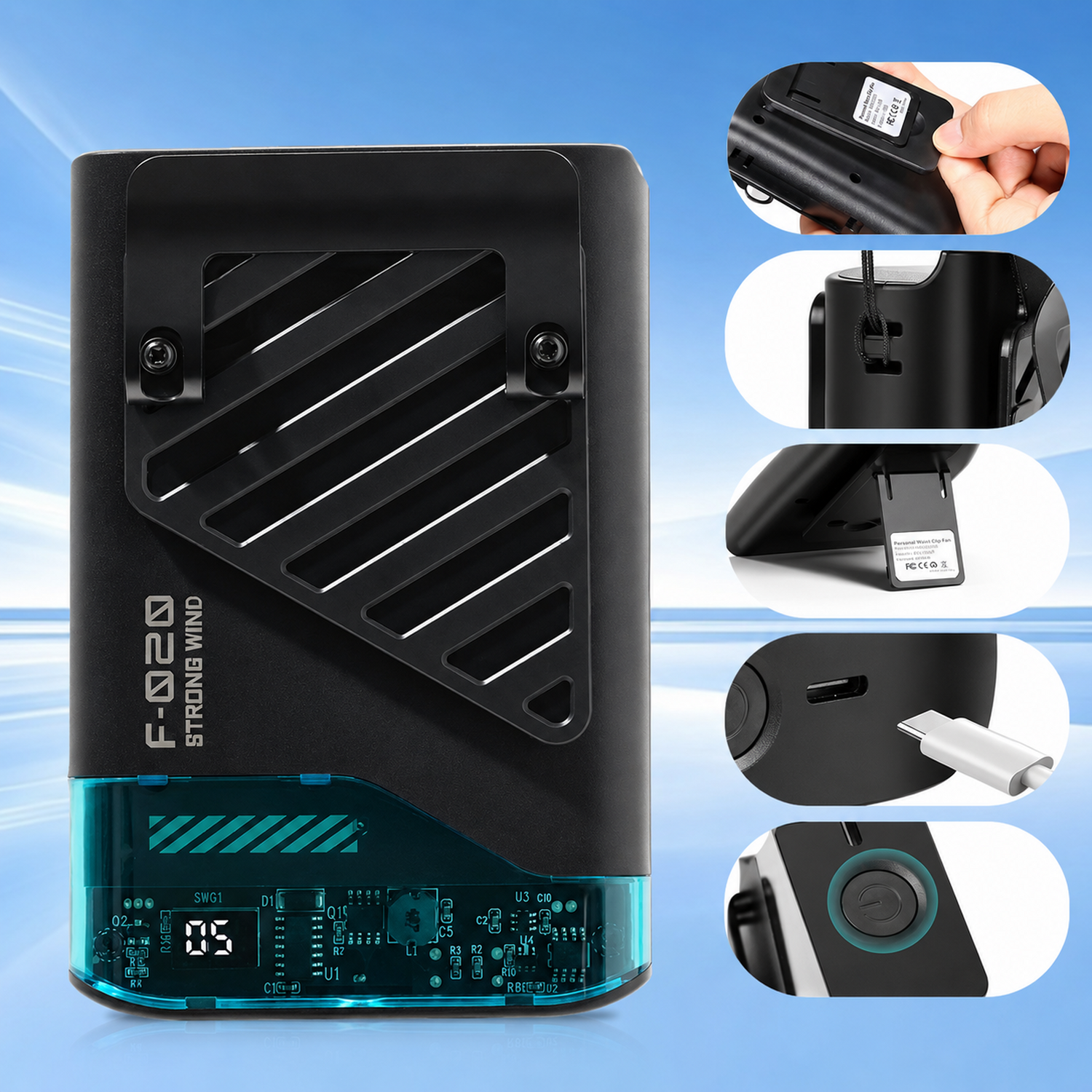 Portable Rechargeable Waist Fan with Belt Clip