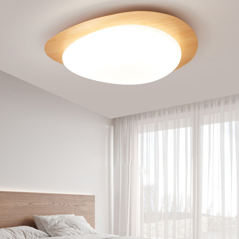 Scandinavian Pebble Led Natural Wood Flush Mount Ceiling Light
