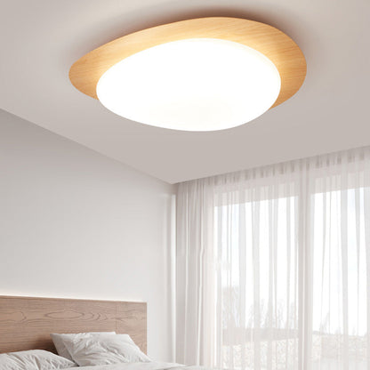 Scandinavian Pebble Led Natural Wood Flush Mount Ceiling Light