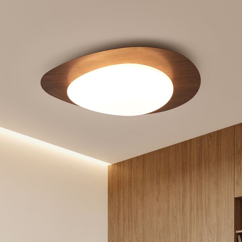 Scandinavian Pebble Led Natural Wood Flush Mount Ceiling Light