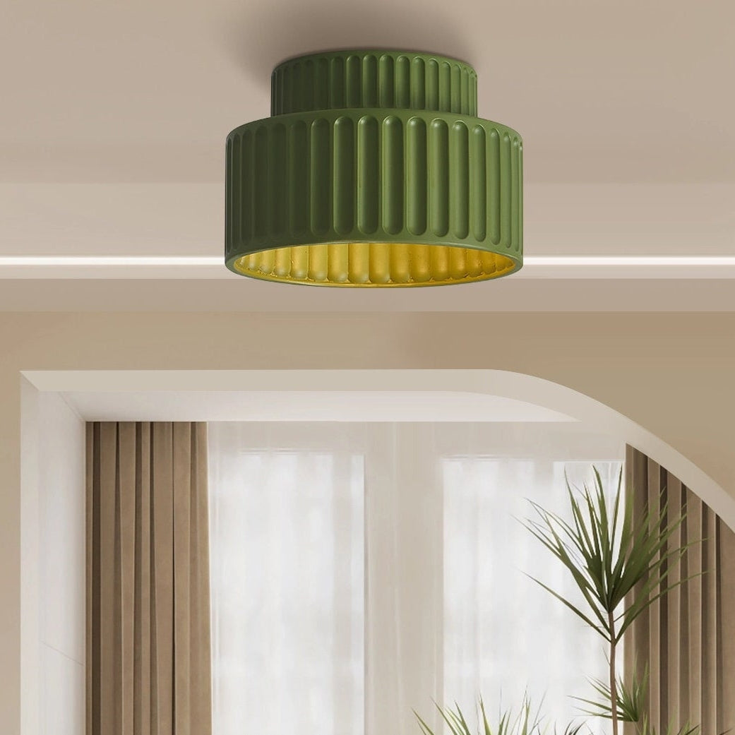 Ceramic Ceiling Light - Flush Mount - Ribbed Design For Hallway Or Bedroom