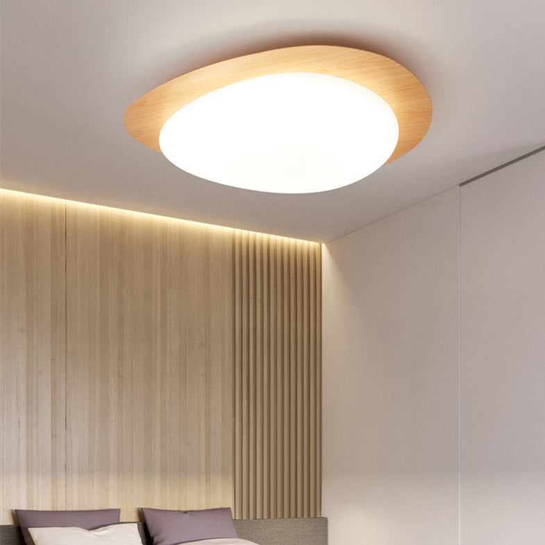 Scandinavian Pebble Led Natural Wood Flush Mount Ceiling Light