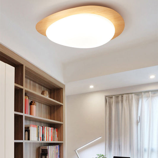 Scandinavian Pebble Led Natural Wood Flush Mount Ceiling Light
