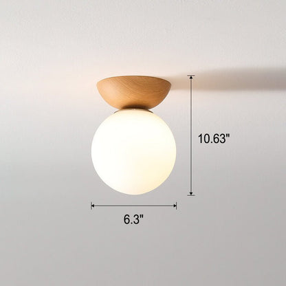 Modern Wood & Glass Globe Flush Mount Ceiling Light