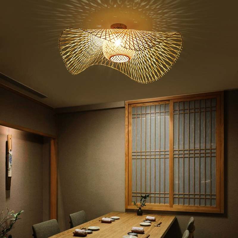 Boho Woven Rattan Ceiling Light Fixture