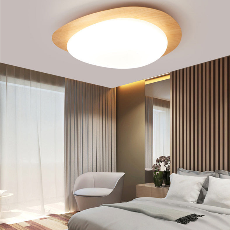 Scandinavian Pebble Led Natural Wood Flush Mount Ceiling Light