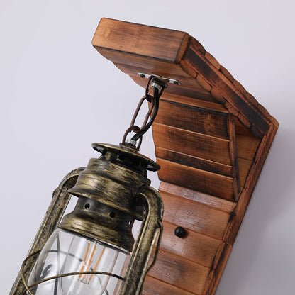 Rustic Pine Metal Lantern Wall Wall Lamp
