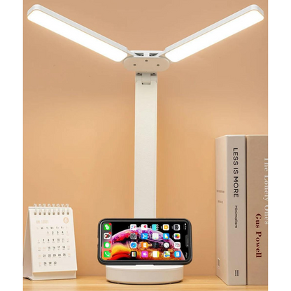 LED Desk Lamp For Office & Study - Foldable Dual-Angle Task Light - Adjustable Arm