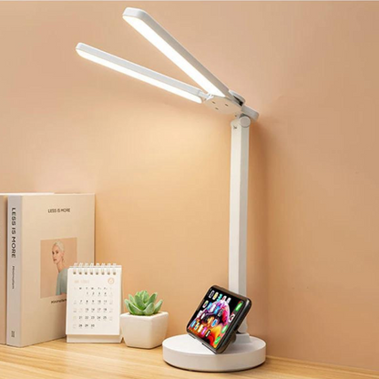 LED Desk Lamp For Office & Study - Foldable Dual-Angle Task Light - Adjustable Arm