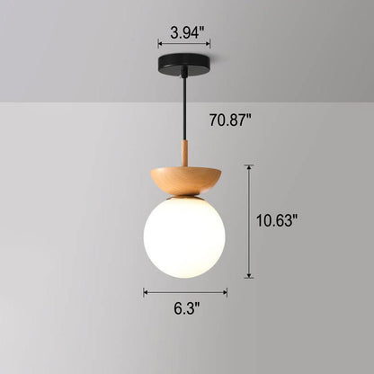 Modern Wood & Glass Globe Flush Mount Ceiling Light