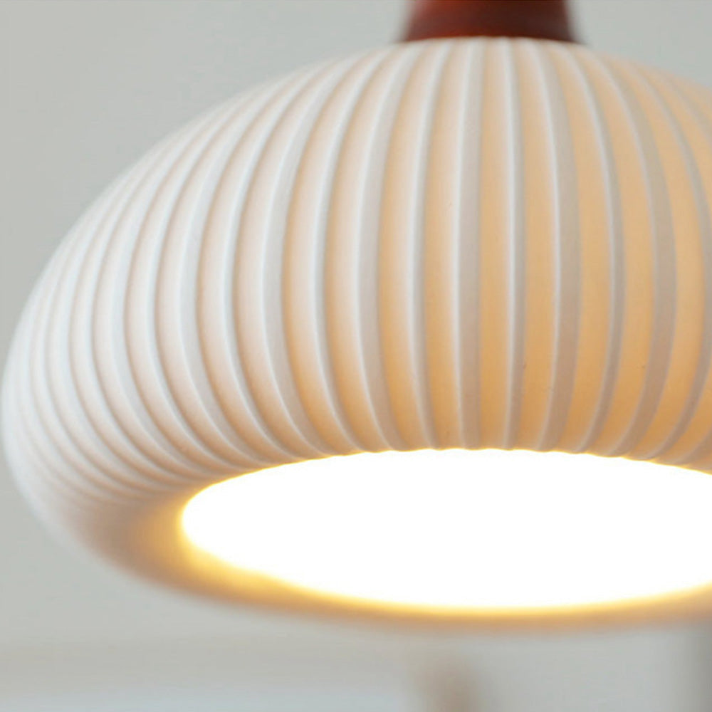 Modern Japandi Ceramic Pendant Light - Ribbed Shade
