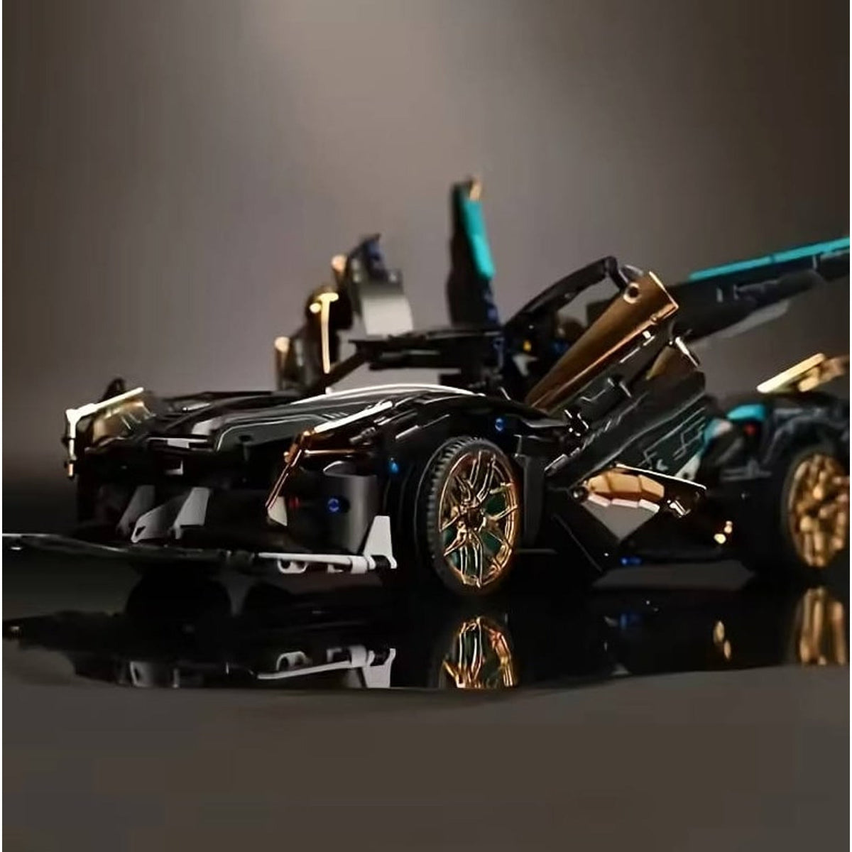 Close-up of the model car cockpit and wheel detail