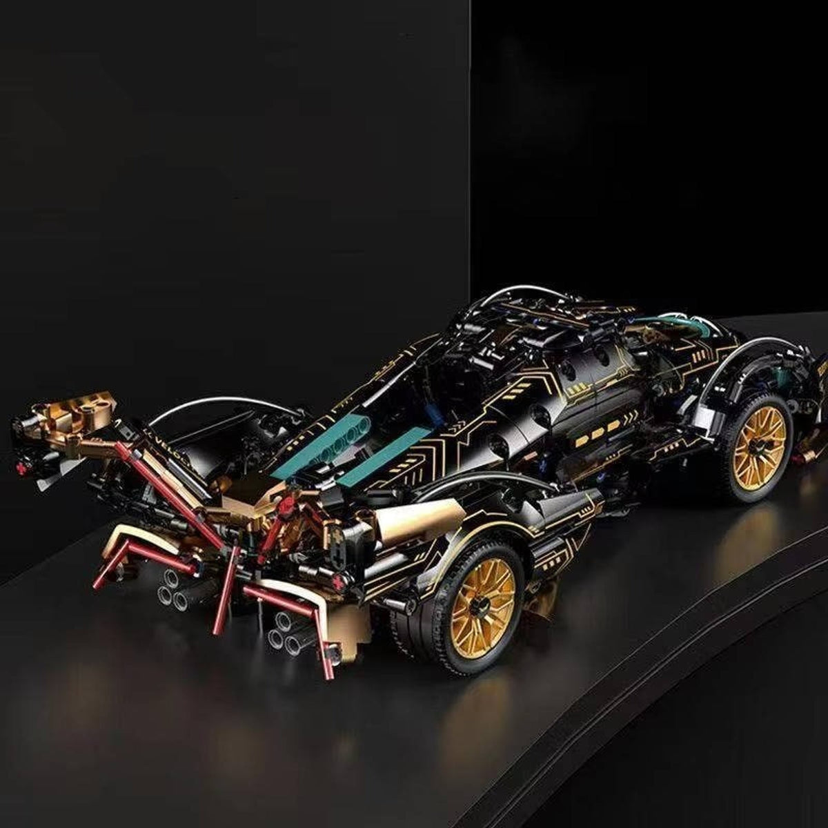 Side and rear view of the assembled model car