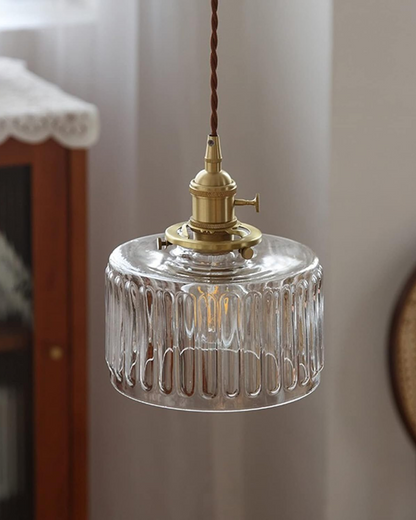 Contemporary Emerald Glass Brass Hanging Pendant Light