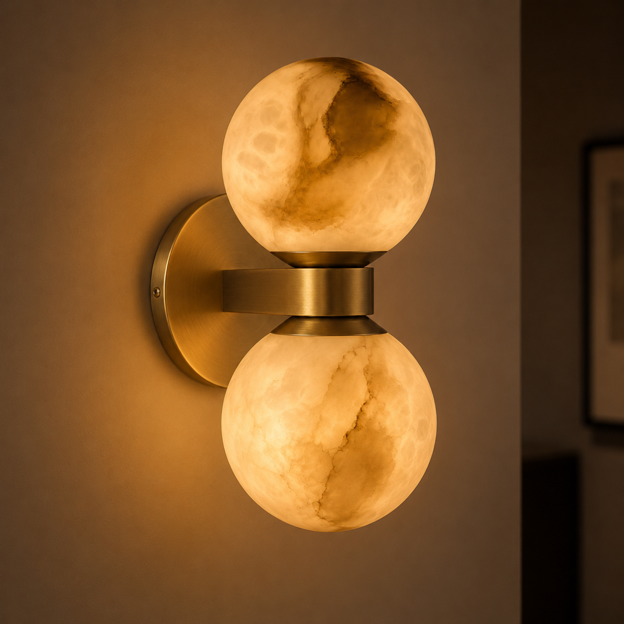 Art Deco Marble Ball Wall Light with Copper Base