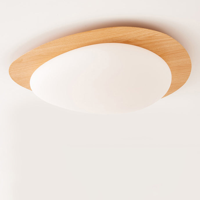Scandinavian Pebble Led Natural Wood Flush Mount Ceiling Light