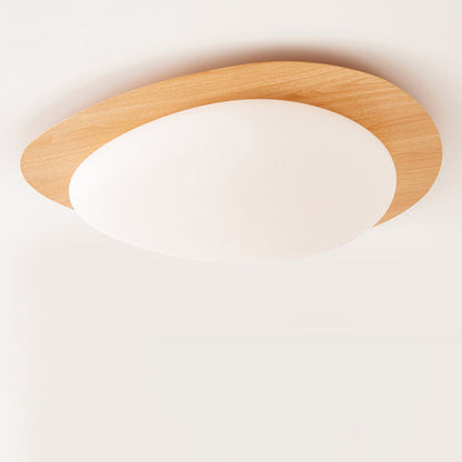Scandinavian Pebble Led Natural Wood Flush Mount Ceiling Light