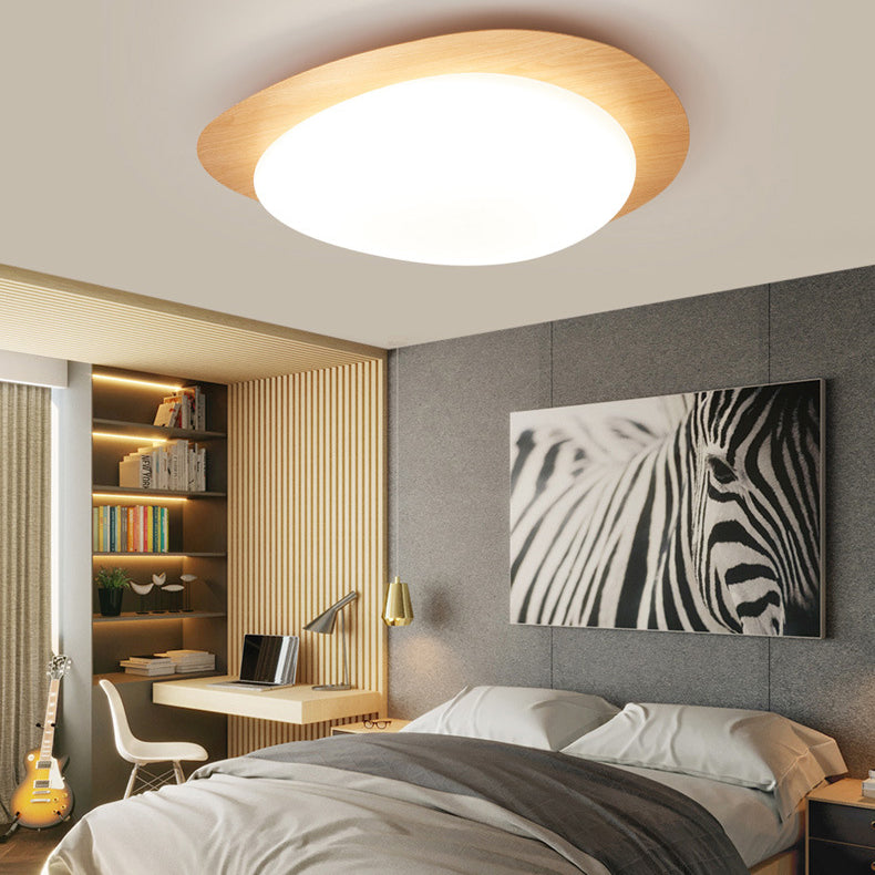 Scandinavian Pebble Led Natural Wood Flush Mount Ceiling Light