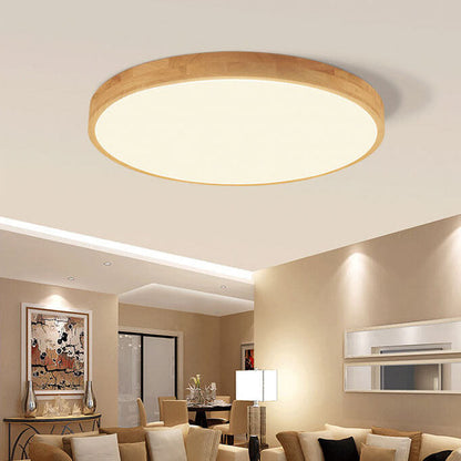Nordic LED Adjustable Color Temperature Beige Wood Finish Flush Mount Ceiling Light