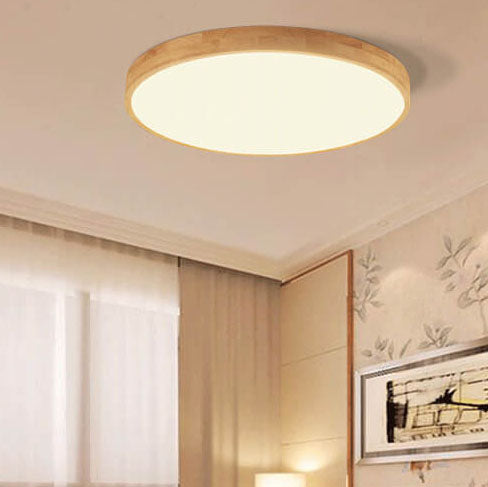 Nordic LED Adjustable Color Temperature Beige Wood Finish Flush Mount Ceiling Light