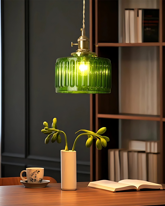 Contemporary Emerald Glass Brass Hanging Pendant Light