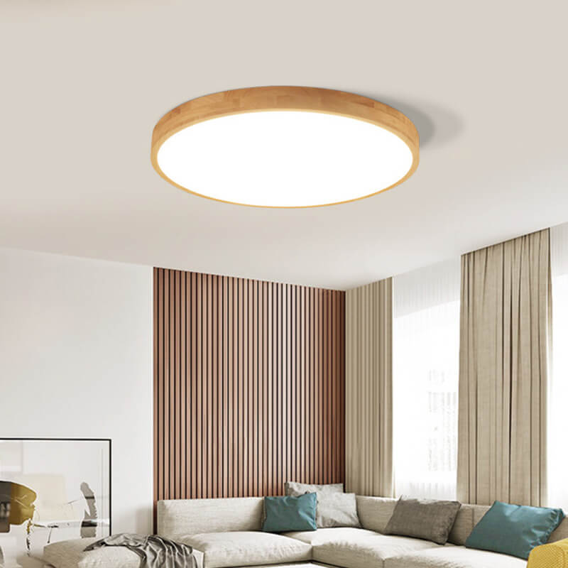 Nordic LED Adjustable Color Temperature Beige Wood Finish Flush Mount Ceiling Light
