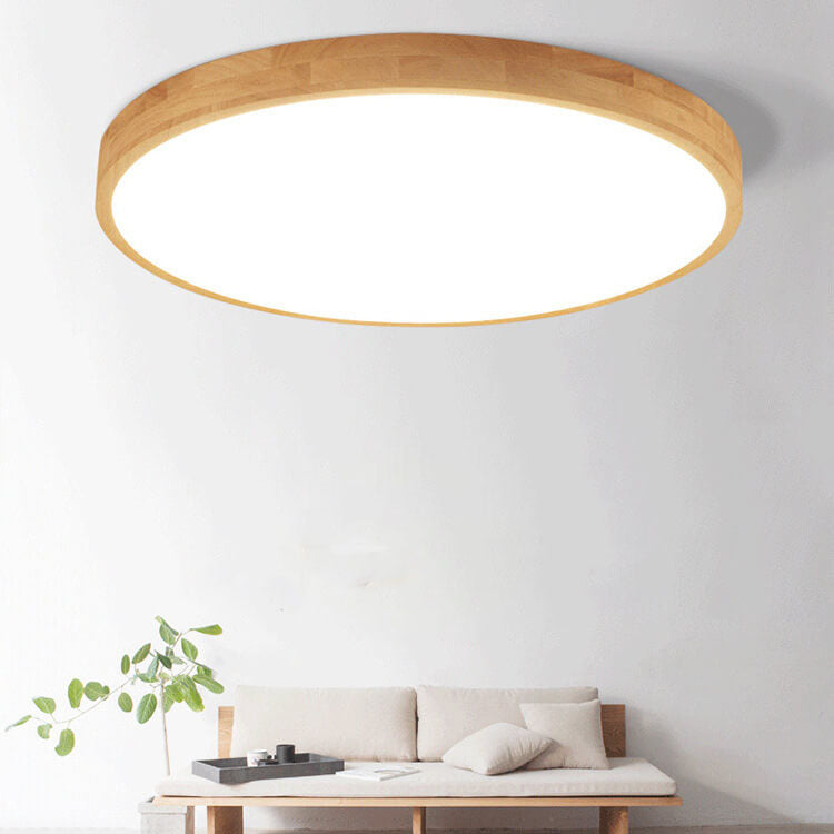 Nordic LED Adjustable Color Temperature Beige Wood Finish Flush Mount Ceiling Light