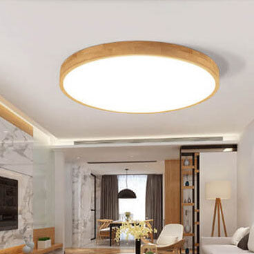 Nordic LED Adjustable Color Temperature Beige Wood Finish Flush Mount Ceiling Light